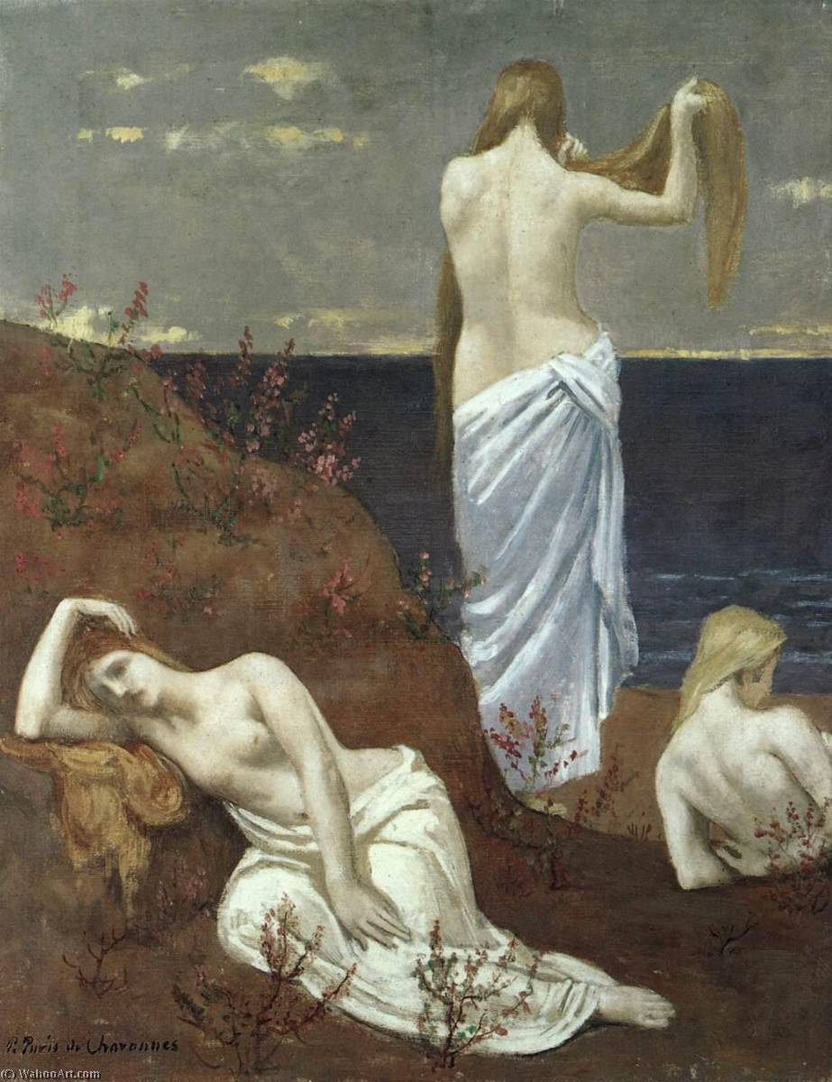 Wikioo.org – L'Encyclopédie des Beaux Arts - Peinture, Oeuvre de Pierre Puvis De Chavannes - jeunes femmes sur  au  littoral