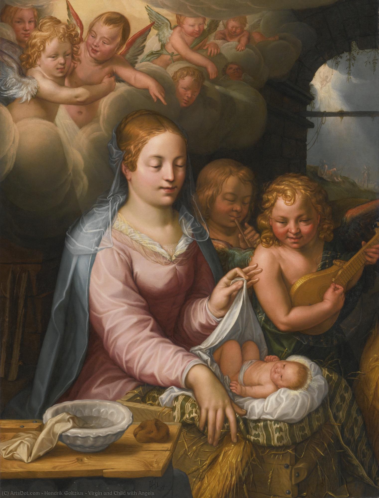 WikiOO.org – 美術百科全書 - 繪畫，作品 Hendrik Goltzius - 圣母子 与  天使