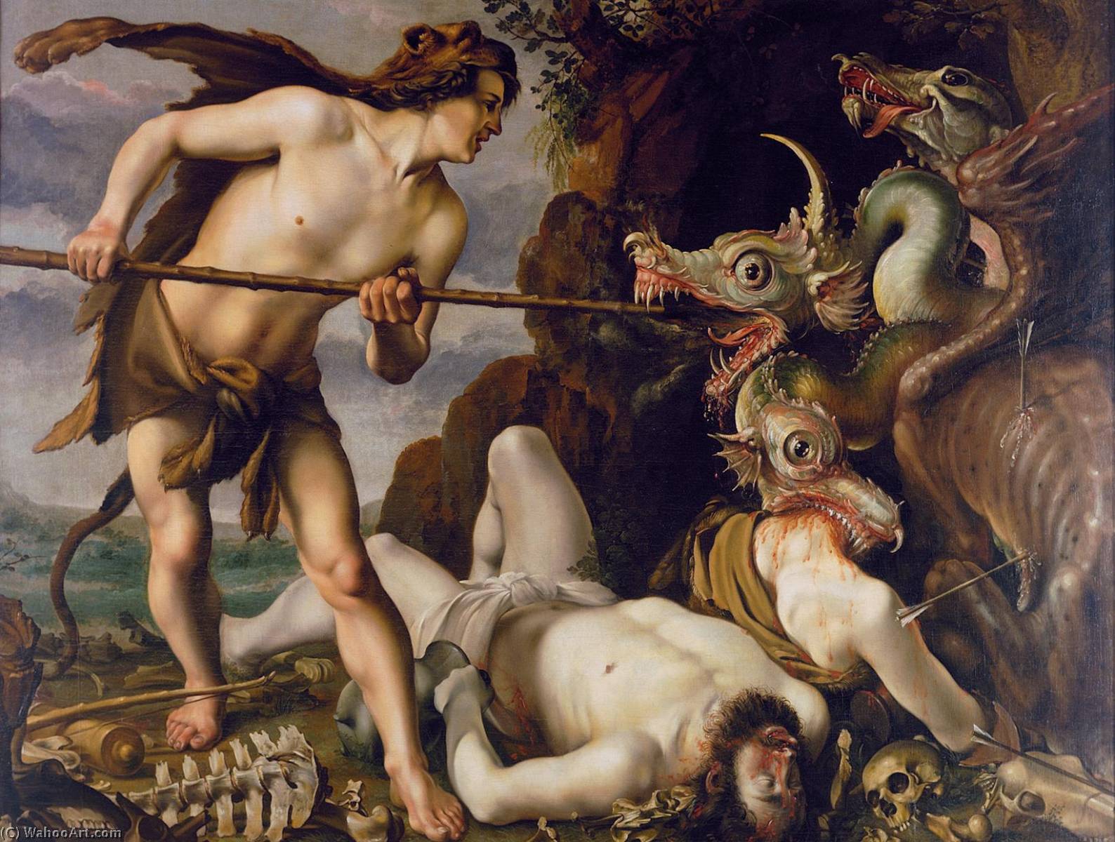 Wikioo.org – La Enciclopedia de las Bellas Artes - Pintura, Obras de arte de Hendrik Goltzius - Cadmo mata  el  dragón