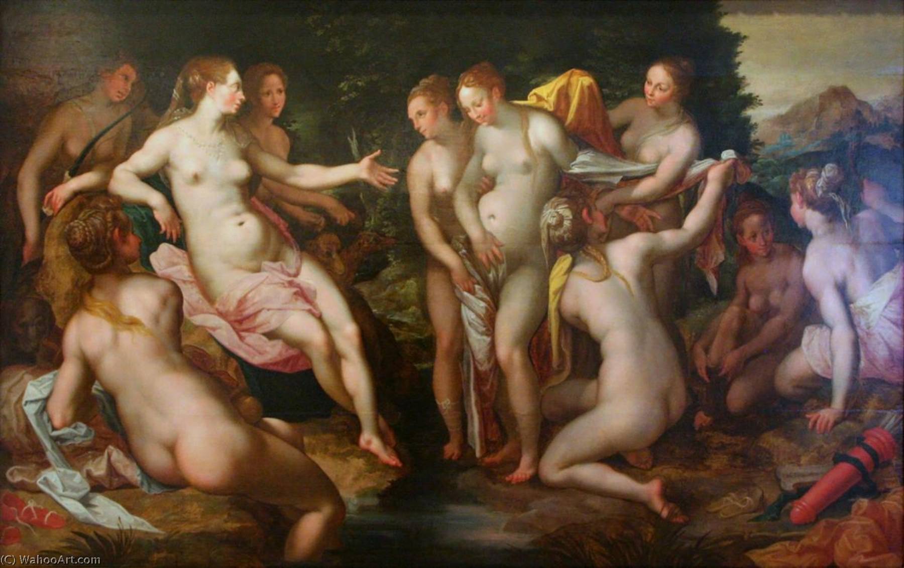 Wikioo.org - The Encyclopedia of Fine Arts - Painting, Artwork by Hendrik Goltzius - Diana Discovers Callisto's Pregnancy