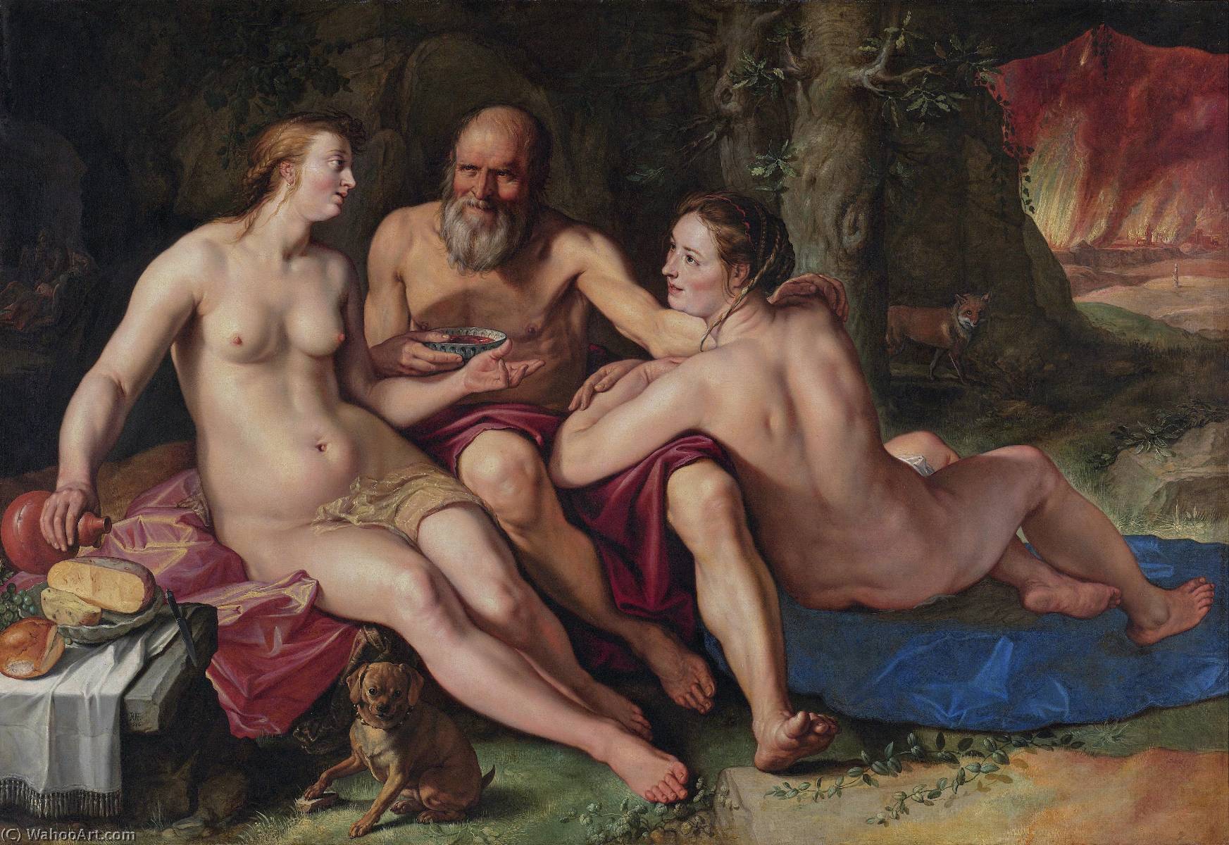 Wikioo.org - The Encyclopedia of Fine Arts - Painting, Artwork by Hendrik Goltzius - Lot and his daughters