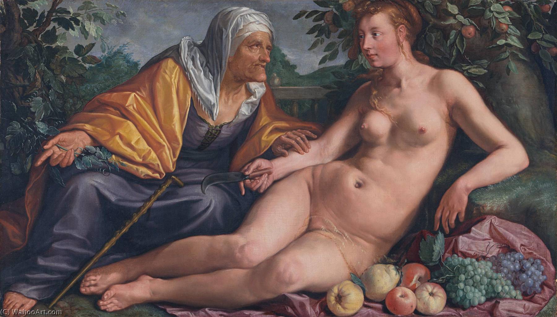 WikiOO.org - אנציקלופדיה לאמנויות יפות - ציור, יצירות אמנות Hendrik Goltzius - Vertumnus and Pomona