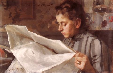 WikiOO.org - Encyclopedia of Fine Arts - Maleri, Artwork Anders Leonard Zorn - Emma Zorn reading