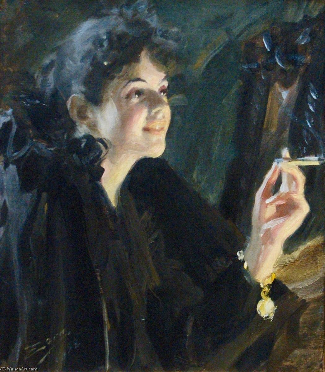 Wikioo.org - The Encyclopedia of Fine Arts - Painting, Artwork by Anders Leonard Zorn - Français La fille à la cigarette