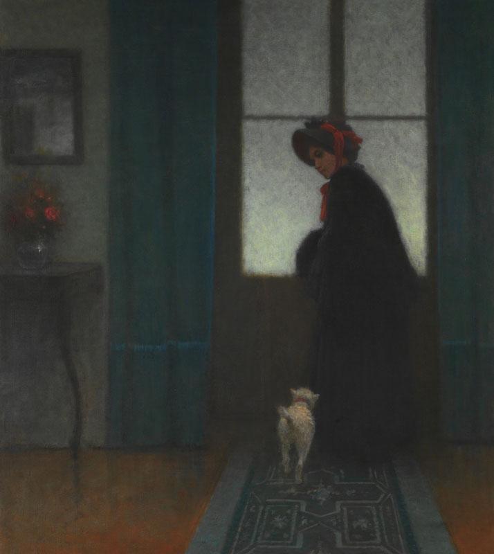 Wikioo.org - The Encyclopedia of Fine Arts - Painting, Artwork by Jakub Schikaneder - Lady with a Dog