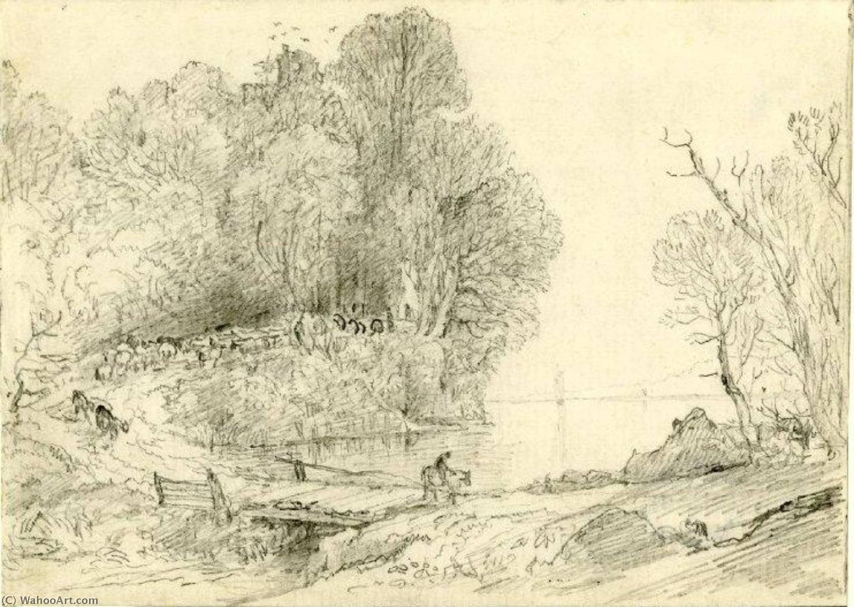 Wikioo.org - The Encyclopedia of Fine Arts - Painting, Artwork by James Francis Danby - Landscape with a lake