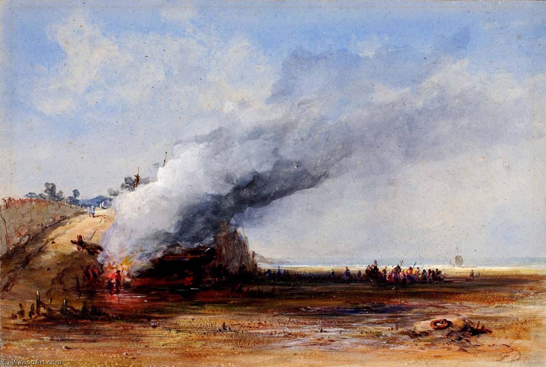 Wikioo.org - The Encyclopedia of Fine Arts - Painting, Artwork by James Francis Danby - Burning of an Old Boat
