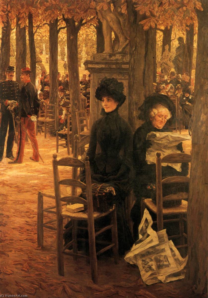 Wikioo.org - The Encyclopedia of Fine Arts - Painting, Artwork by James Jacques Joseph Tissot - English Without a Dowry (also known as Sunday in the Luxembourg Gardens ) Français Sans Dot