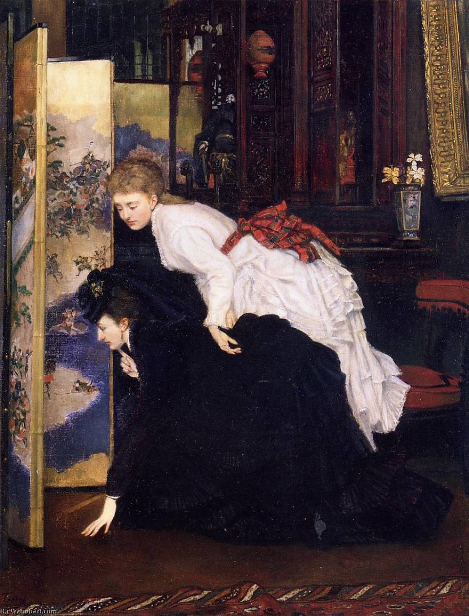 Wikioo.org - The Encyclopedia of Fine Arts - Painting, Artwork by James Jacques Joseph Tissot - English Young Women Looking at Japanese Objects