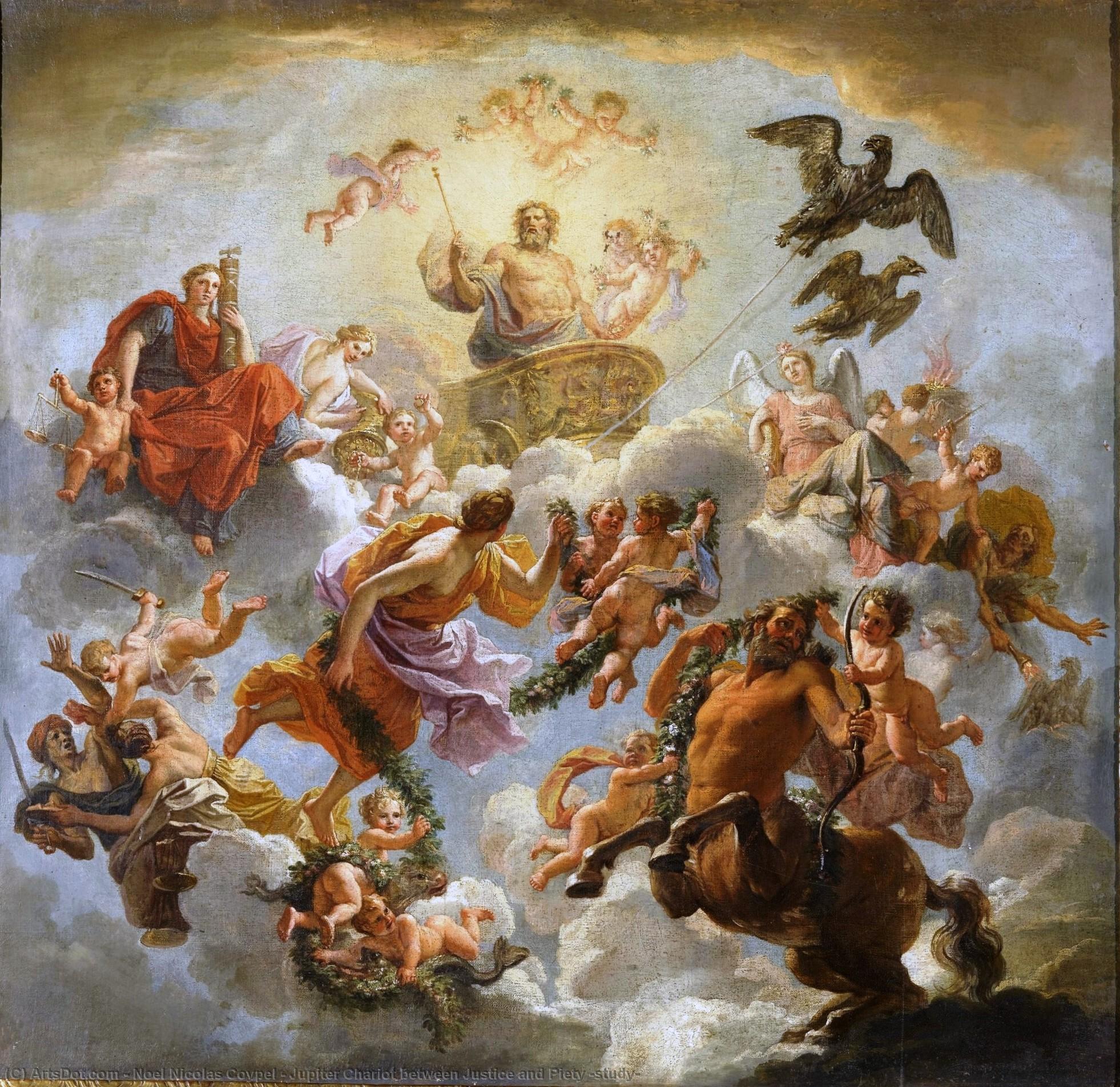 WikiOO.org - Enciklopedija dailės - Tapyba, meno kuriniai Noel Nicolas Coypel - Jupiter Chariot between Justice and Piety (study)