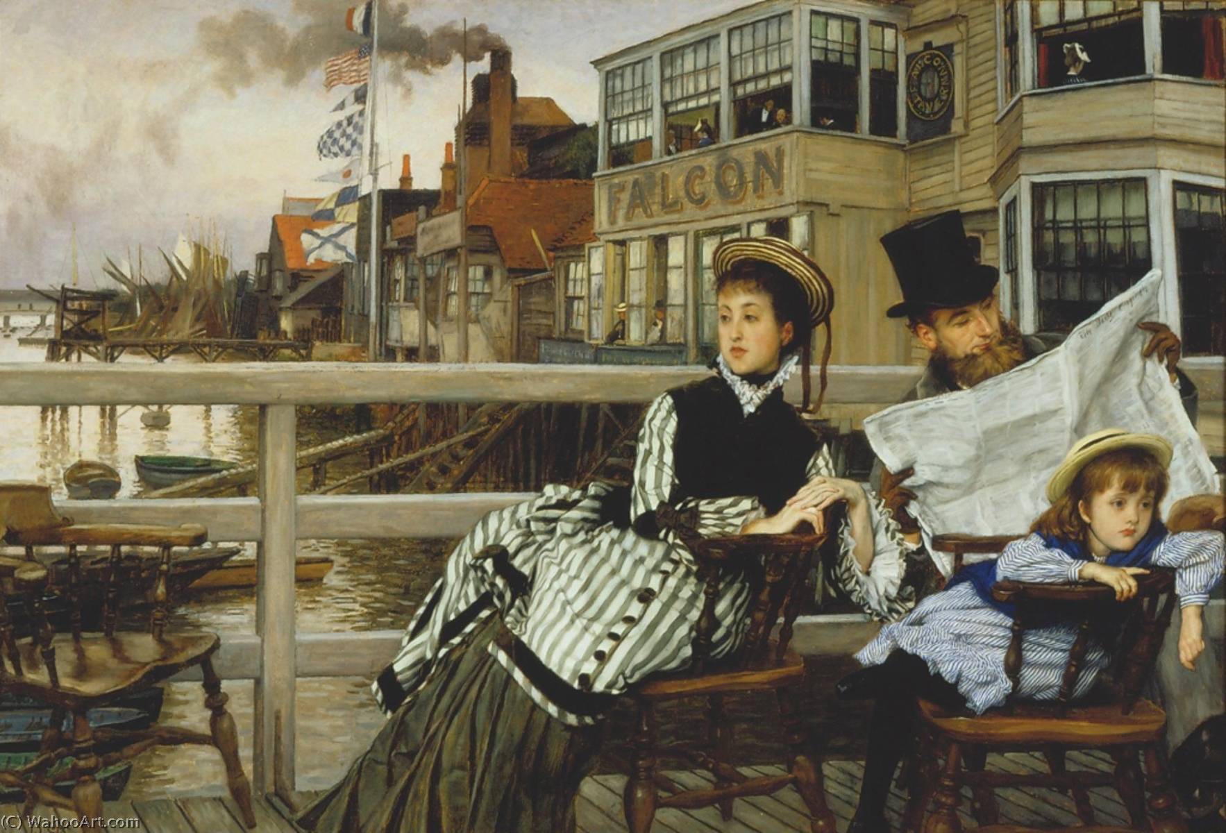 Wikioo.org - Bách khoa toàn thư về mỹ thuật - Vẽ tranh, Tác phẩm nghệ thuật James Jaques Joseph Tissot - Waiting for the Ferry at the Falcon Tavern