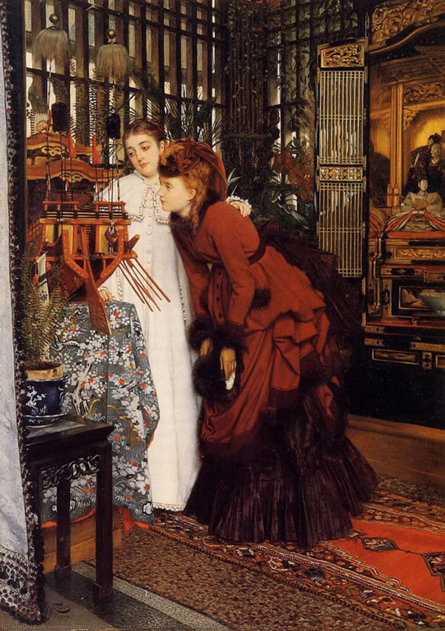 Wikioo.org - The Encyclopedia of Fine Arts - Painting, Artwork by James Jaques Joseph Tissot - English Young Ladies Looking at Japanese Objects