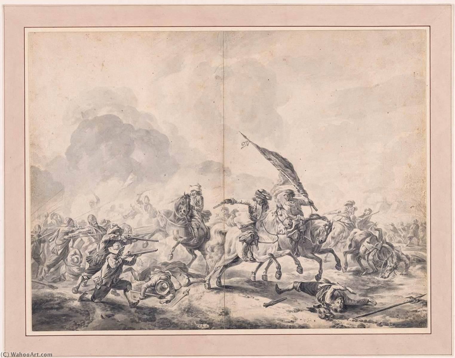 Wikioo.org - สารานุกรมวิจิตรศิลป์ - จิตรกรรม Jan Van Huchtenburg - Battle between Cavalrymen and Foot Soldiers