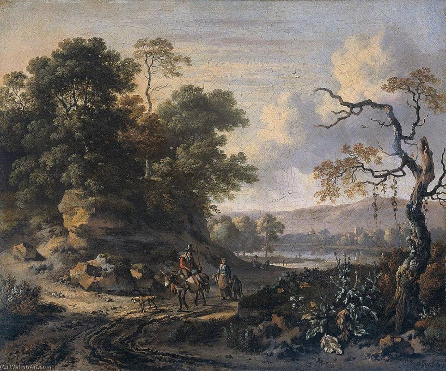 Wikioo.org - The Encyclopedia of Fine Arts - Painting, Artwork by Jan Jansz Wijnants - Landscape with Donkey Rider