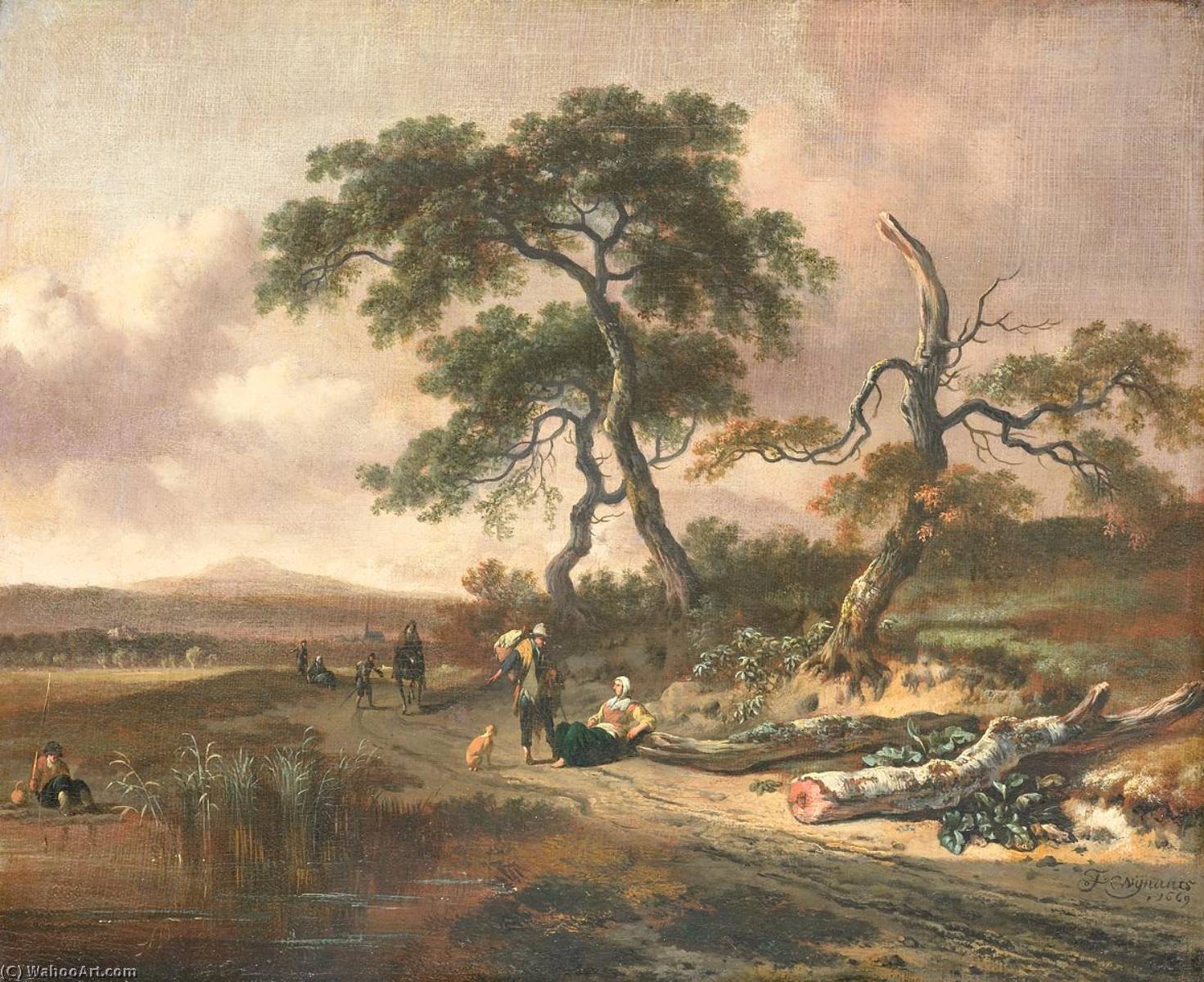 Wikioo.org - Bách khoa toàn thư về mỹ thuật - Vẽ tranh, Tác phẩm nghệ thuật Jan Jansz Wijnants - Landscape with a Pedlar and a Woman Resting