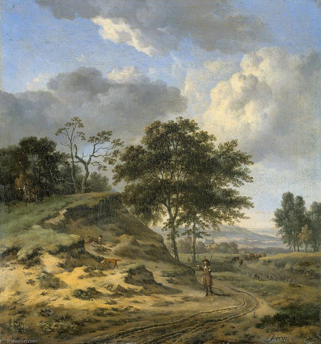 WikiOO.org - Enciklopedija dailės - Tapyba, meno kuriniai Jan Jansz Wijnants - Landscape with Two Hunters