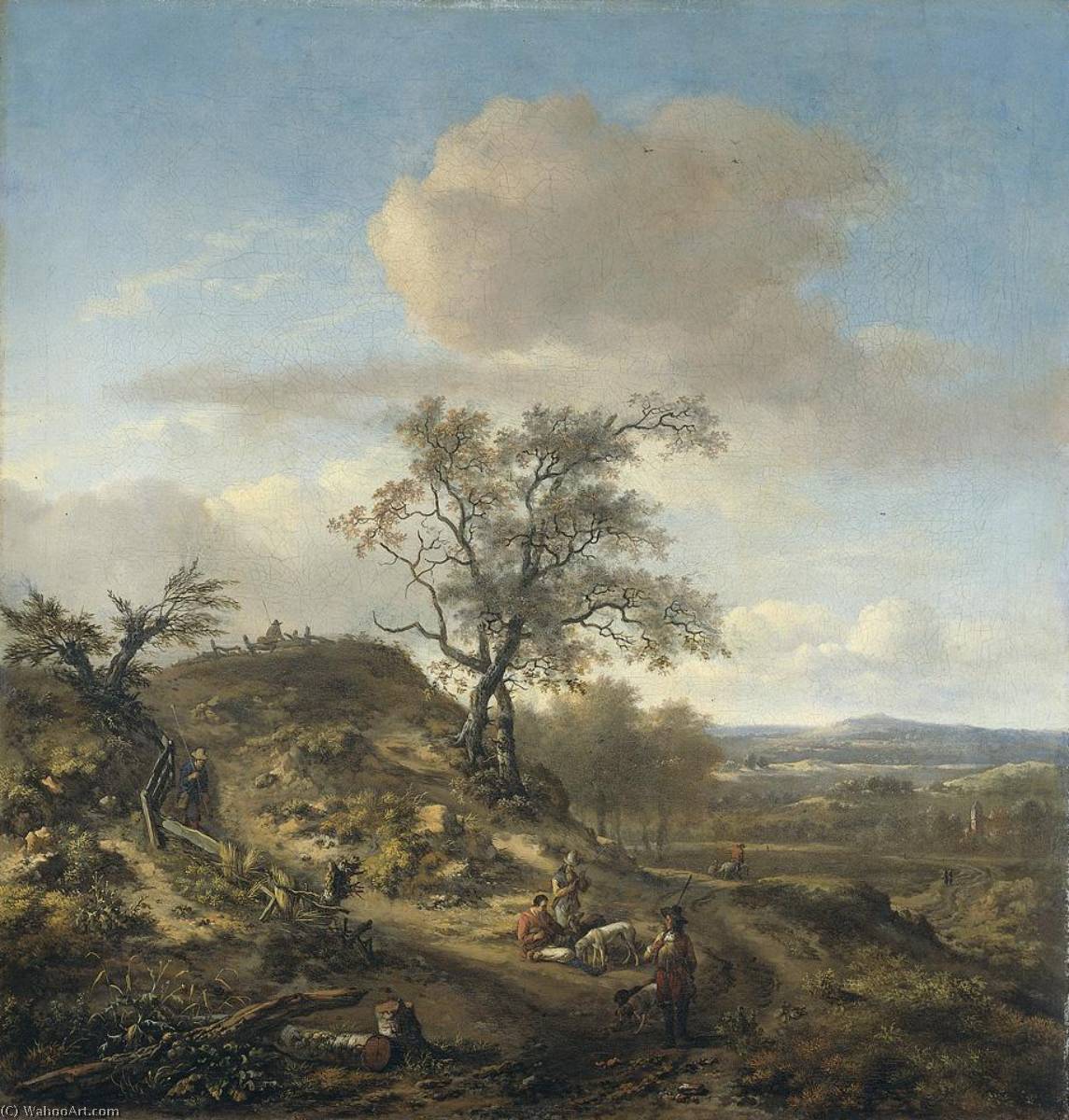 Wikioo.org - The Encyclopedia of Fine Arts - Painting, Artwork by Jan Jansz Wijnants - Landscape with a Hunter and Figures