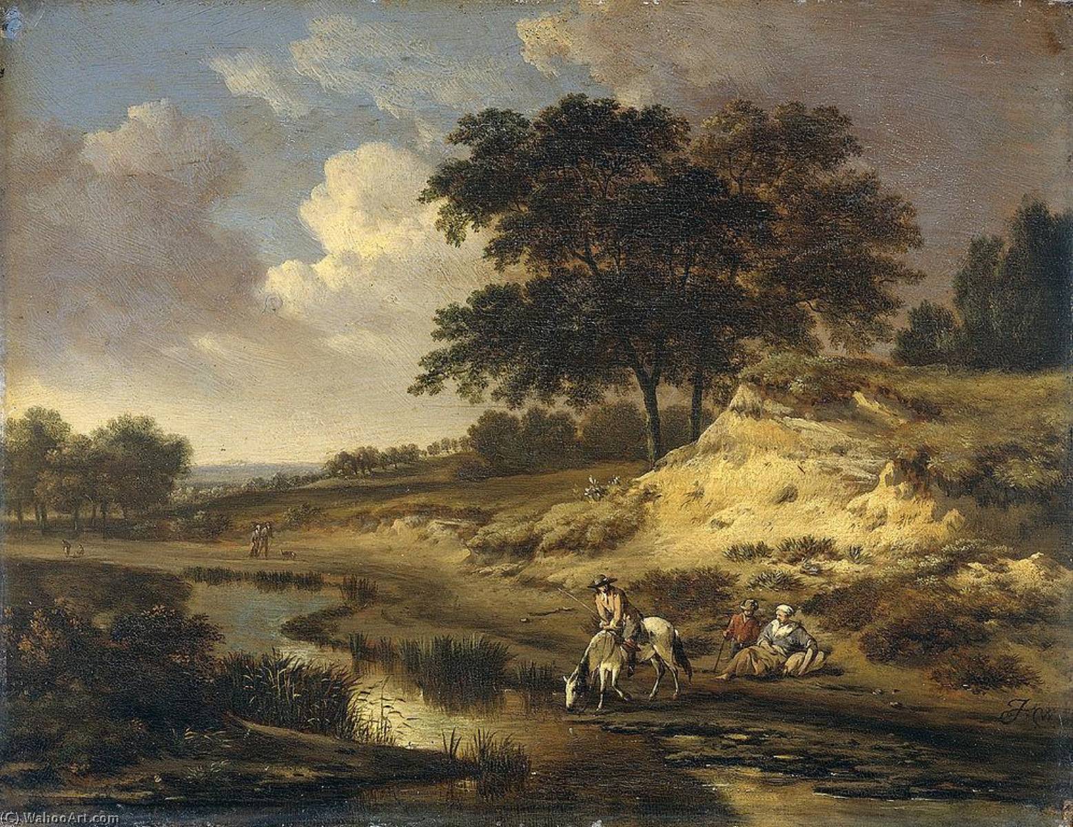 Wikioo.org - The Encyclopedia of Fine Arts - Painting, Artwork by Jan Jansz Wijnants - Landscape with a Rider Watering His Horse