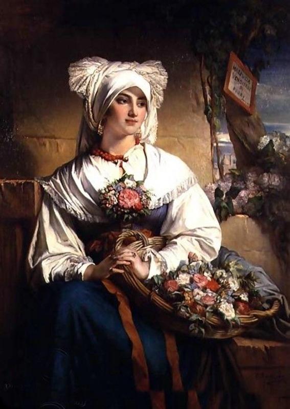WikiOO.org - Encyclopedia of Fine Arts - Schilderen, Artwork Jean François Portaels - Flower Girl from Trieste