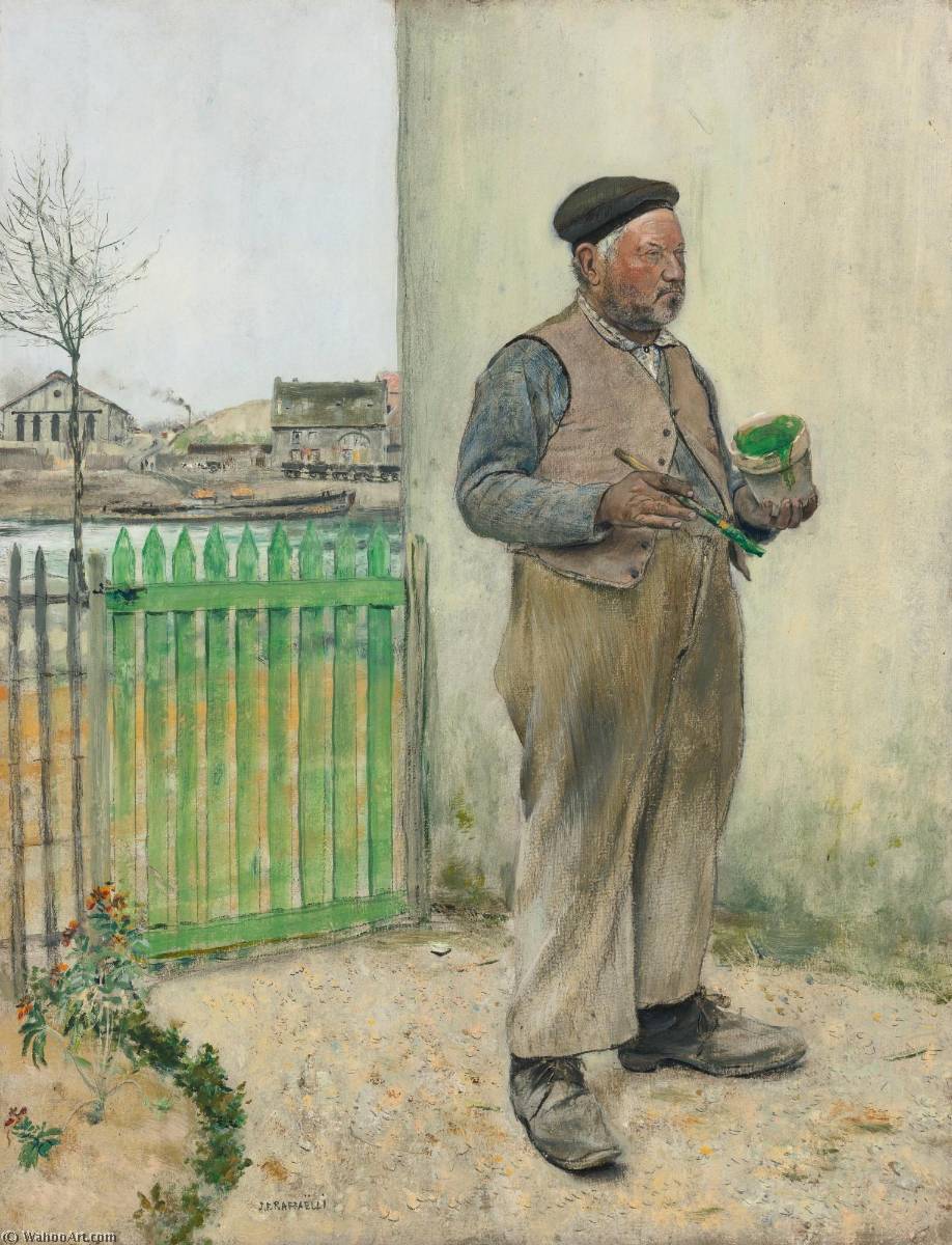 Wikioo.org - สารานุกรมวิจิตรศิลป์ - จิตรกรรม Jean-François Raffaelli - Bonhomme venant de peindre sa barrière (Man Having Just Painted His Fence)