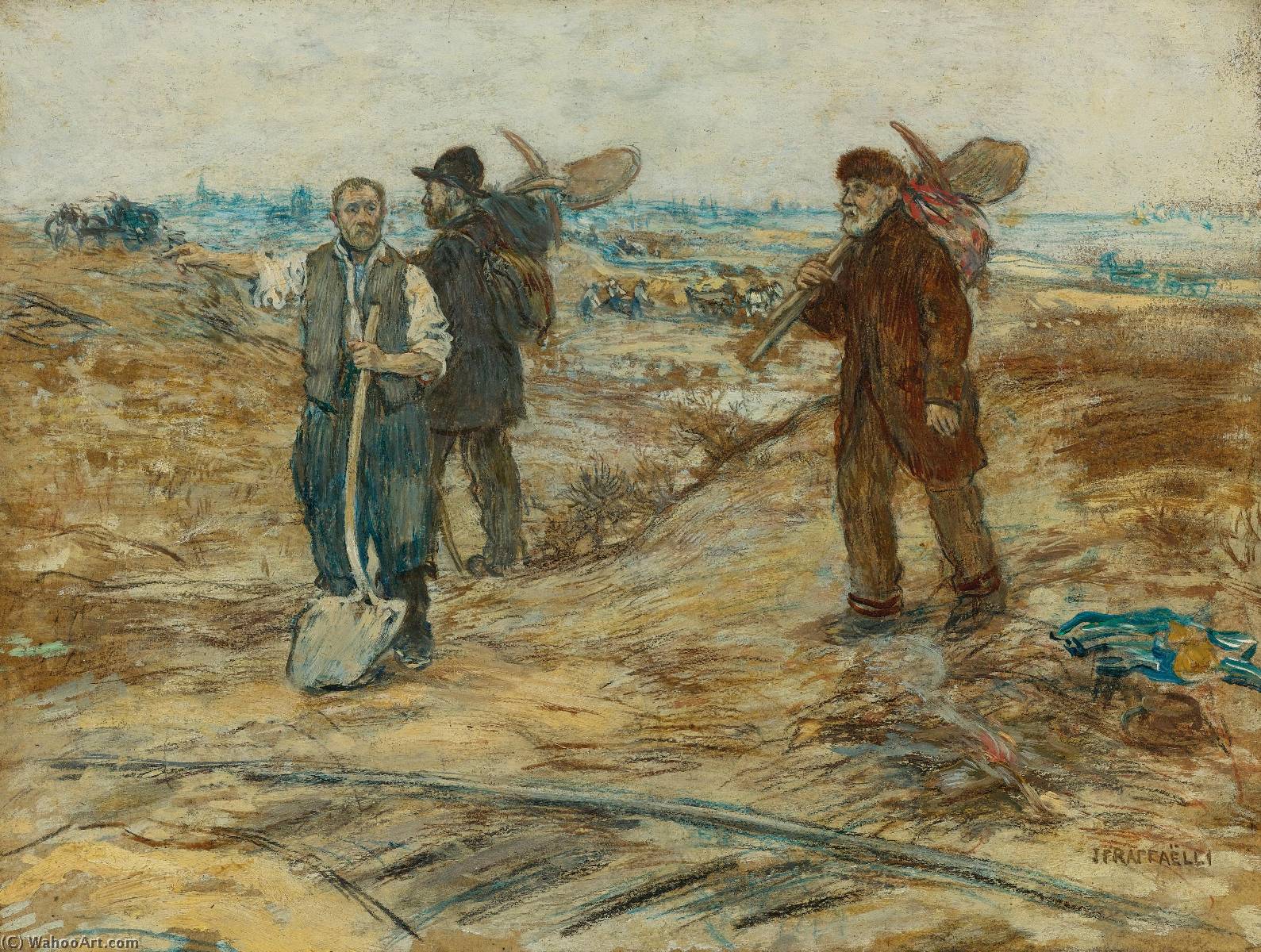 WikiOO.org - Encyclopedia of Fine Arts - Målning, konstverk Jean-François Raffaelli - Les Trois Cheminots