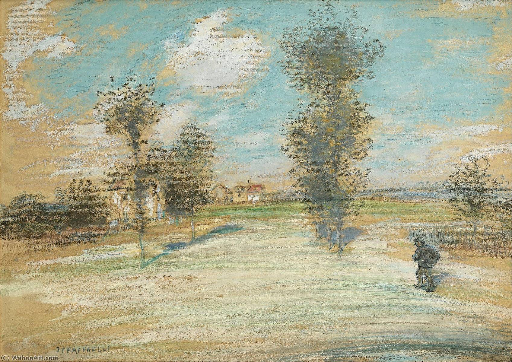 Wikioo.org - The Encyclopedia of Fine Arts - Painting, Artwork by Jean-François Raffaelli - Landscape with a Peasant on the Road