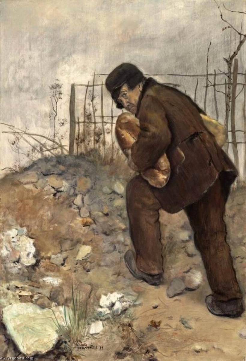 WikiOO.org - Encyclopedia of Fine Arts - Lukisan, Artwork Jean-François Raffaelli - Man with Two Loaves of Breads