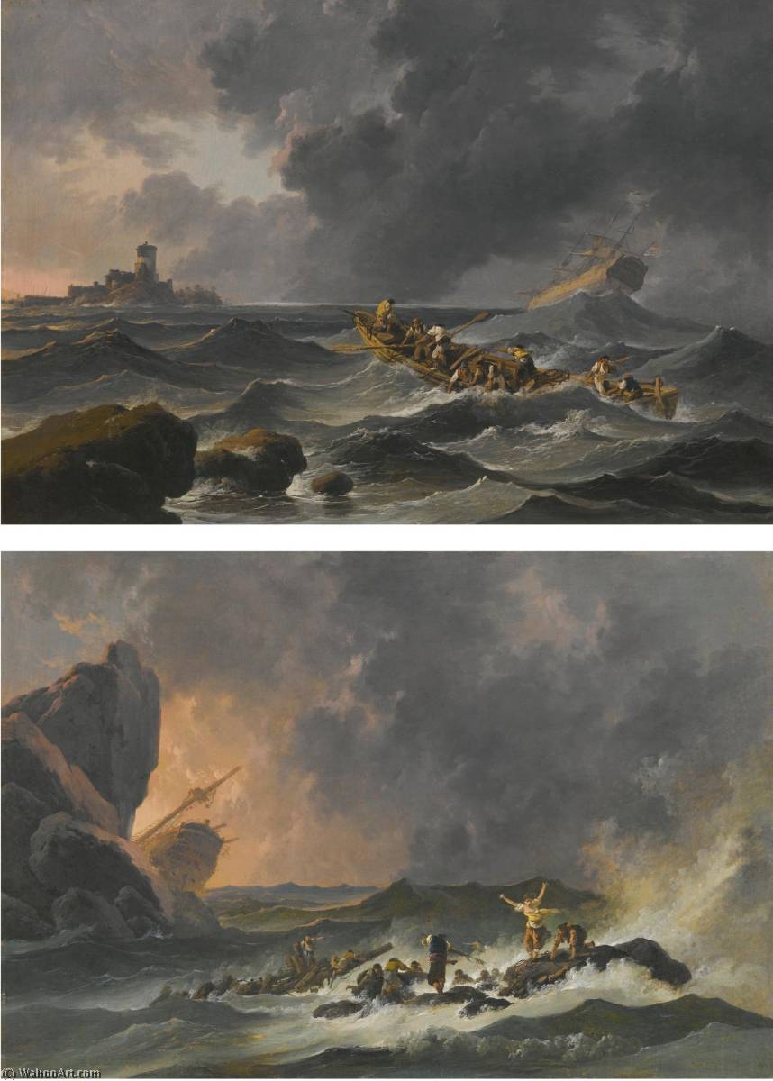 Wikioo.org - The Encyclopedia of Fine Arts - Painting, Artwork by Jean Baptiste Pillement - Two shipwreck scenes