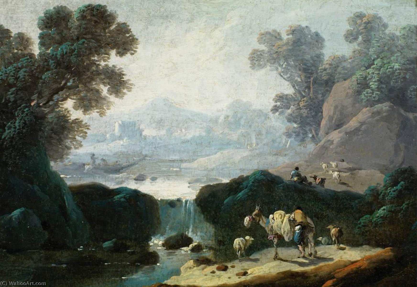 Wikioo.org - The Encyclopedia of Fine Arts - Painting, Artwork by Jean Baptiste Pillement - Waterfall Landscape in Portugal