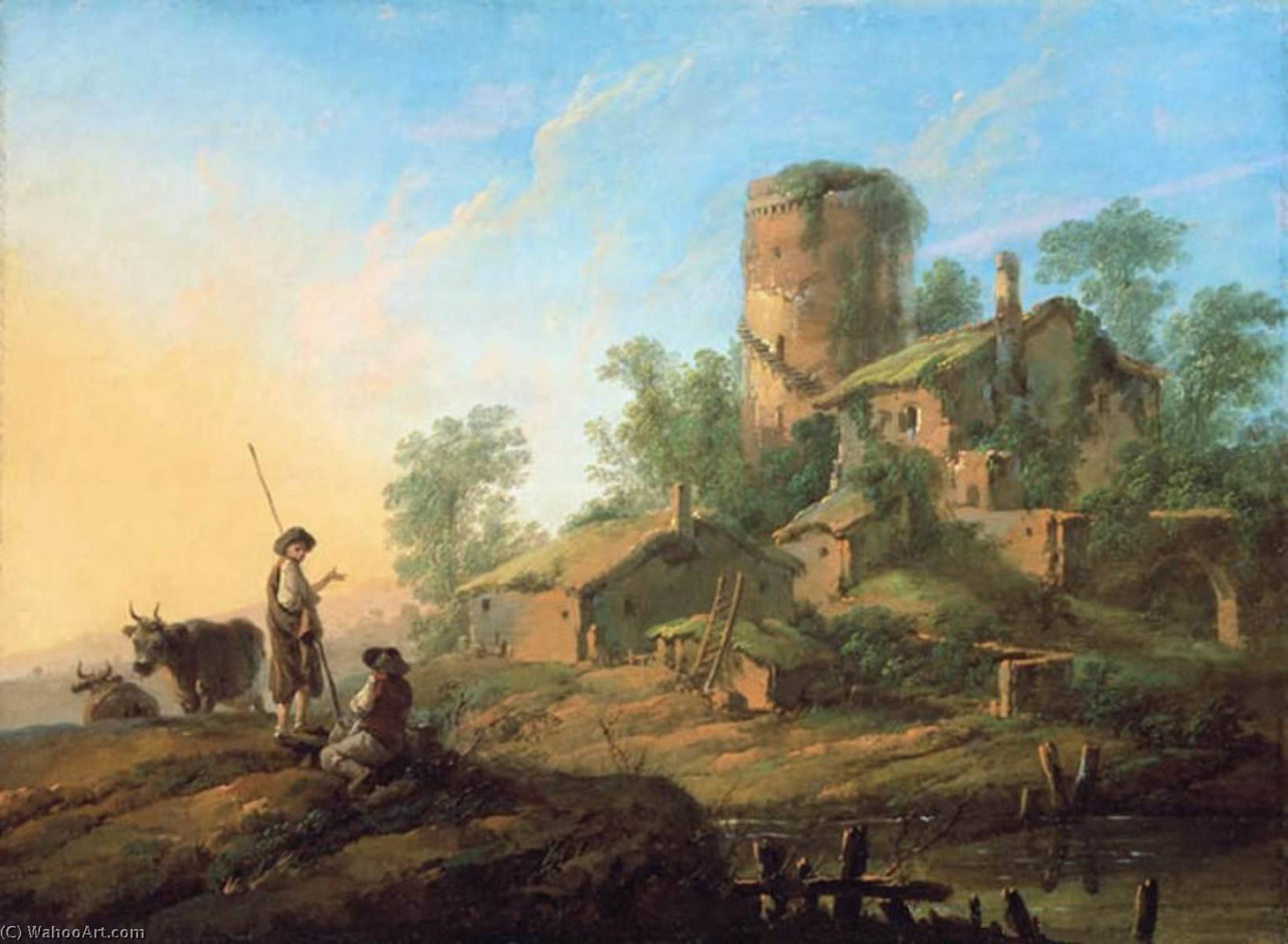 Wikioo.org - สารานุกรมวิจิตรศิลป์ - จิตรกรรม Jean Baptiste Pillement - Pastoral Landscape with Shepherds