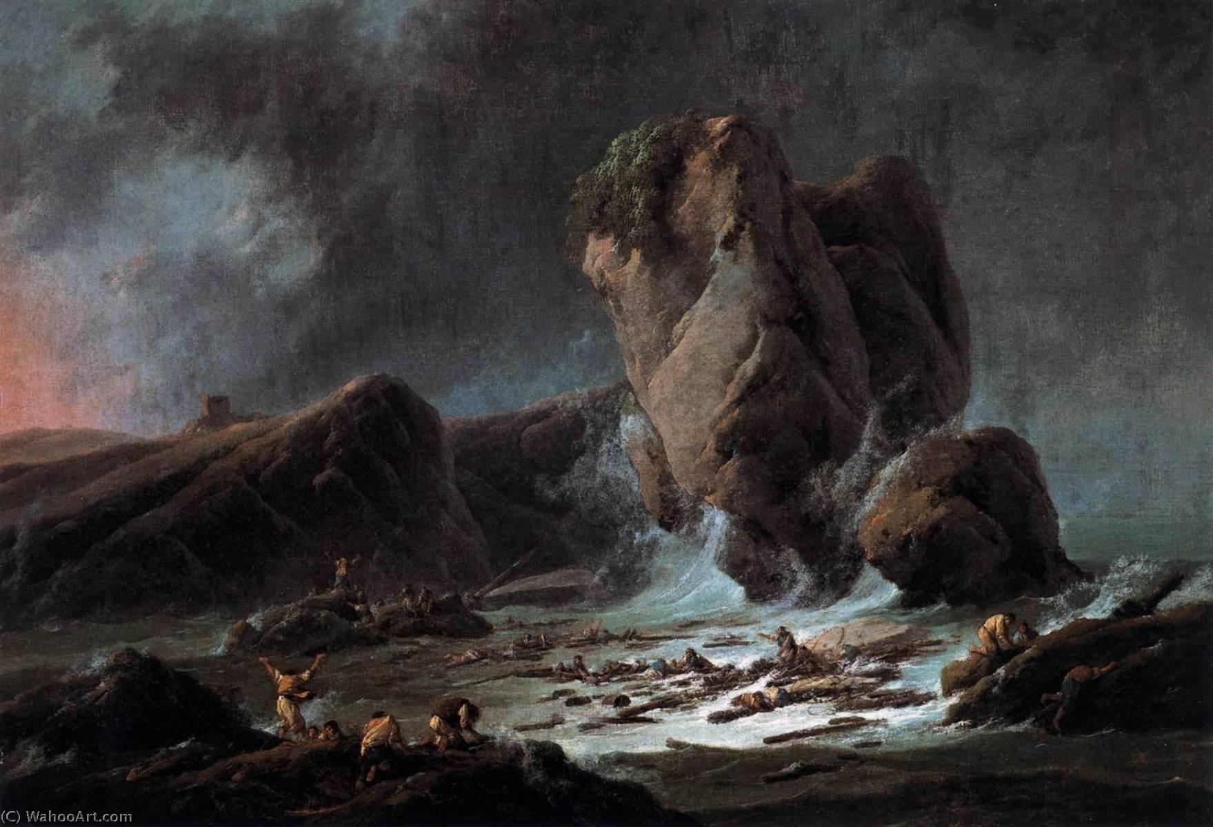 Wikioo.org - The Encyclopedia of Fine Arts - Painting, Artwork by Jean Baptiste Pillement - Shipwrecked Sailors Coming Ashore