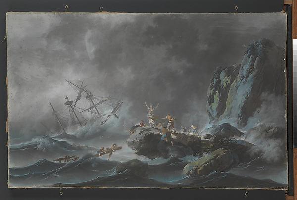 Wikoo.org - موسوعة الفنون الجميلة - اللوحة، العمل الفني Jean Baptiste Pillement - A Shipwreck in a Storm