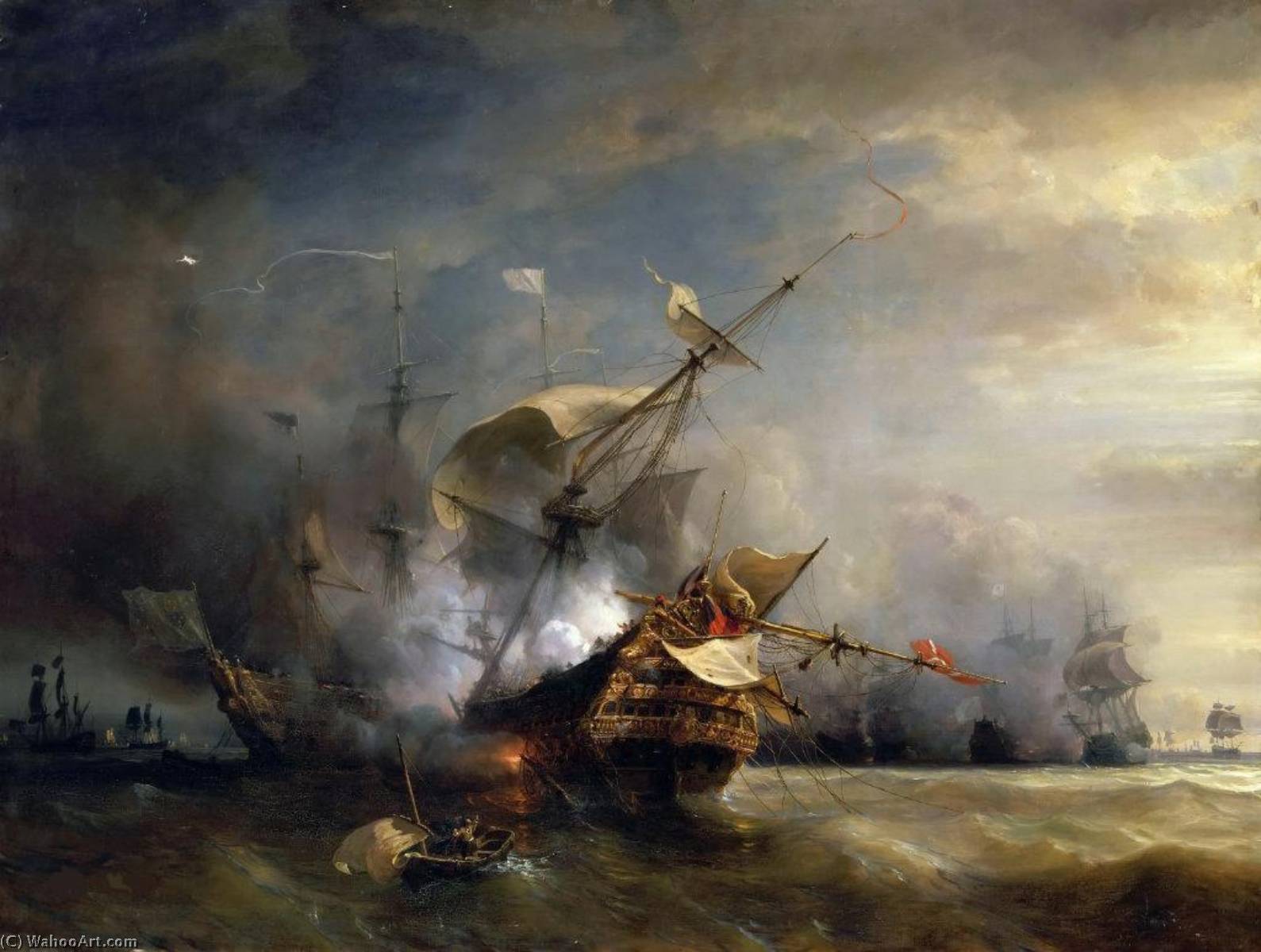 Wikioo.org - The Encyclopedia of Fine Arts - Painting, Artwork by Jean Antoine Théodore De Gudin - Naval Combat off Cape Lizard in Cornwall, October 21, 1707