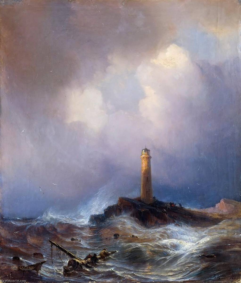 Wikioo.org - The Encyclopedia of Fine Arts - Painting, Artwork by Jean Antoine Théodore De Gudin - Lighthouse in Brittany