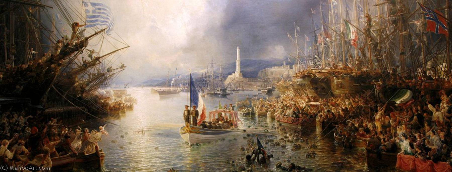 Wikioo.org - Bách khoa toàn thư về mỹ thuật - Vẽ tranh, Tác phẩm nghệ thuật Jean Antoine Théodore De Gudin - Napoleon III's Visit to Genoa