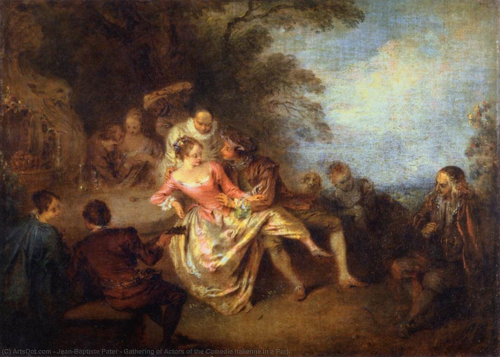 Wikioo.org - The Encyclopedia of Fine Arts - Painting, Artwork by Jean-Baptiste Pater - Gathering of Actors of the Comedie Italienne in a Park