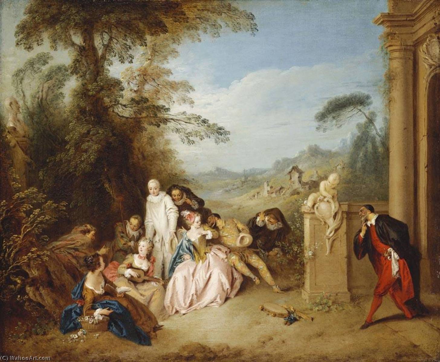 Wikioo.org - The Encyclopedia of Fine Arts - Painting, Artwork by Jean-Baptiste Pater - Fete Champetre with Italian Comedians