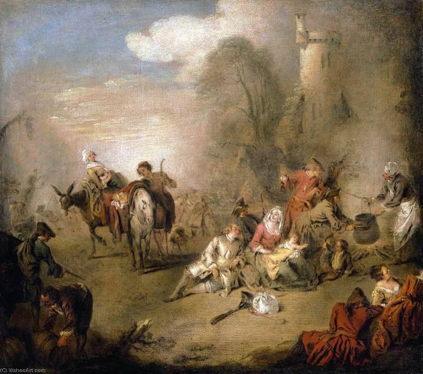 Wikioo.org - The Encyclopedia of Fine Arts - Painting, Artwork by Jean-Baptiste Pater - Soldiers and Camp Followers Resting from a March