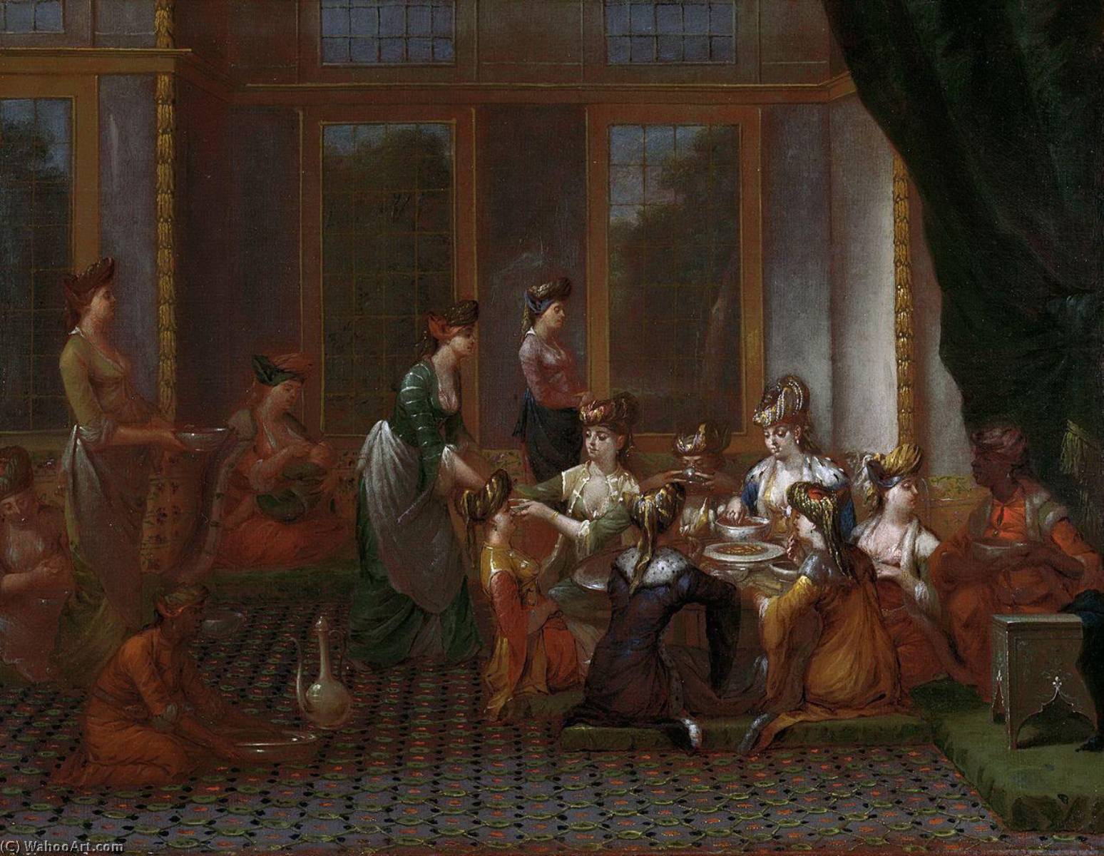 Wikioo.org - The Encyclopedia of Fine Arts - Painting, Artwork by Jean Baptiste Vanmour - Meal of a Turkish Noblewomen
