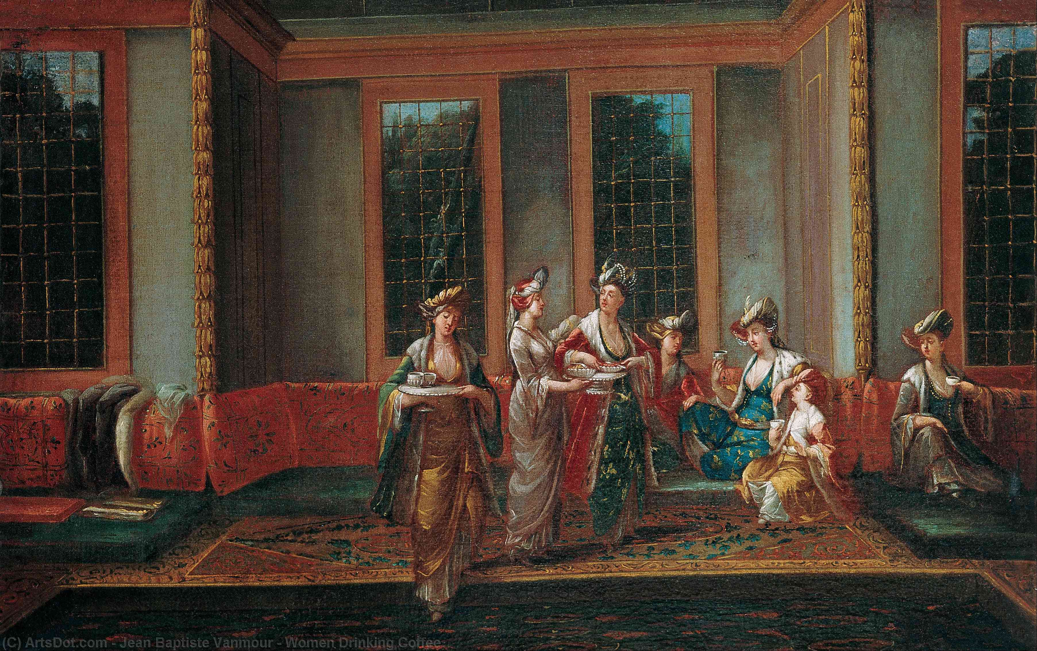 Wikioo.org - The Encyclopedia of Fine Arts - Painting, Artwork by Jean Baptiste Vanmour - Women Drinking Coffee