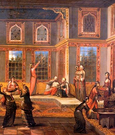 Wikioo.org - The Encyclopedia of Fine Arts - Painting, Artwork by Jean Baptiste Vanmour - English Harem scene with the Sultan