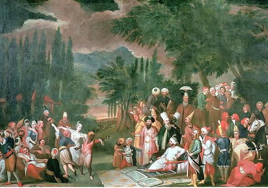 Wikioo.org - The Encyclopedia of Fine Arts - Painting, Artwork by Jean Baptiste Vanmour - English A Turkish Hunting Party with Sultan Ahmed III