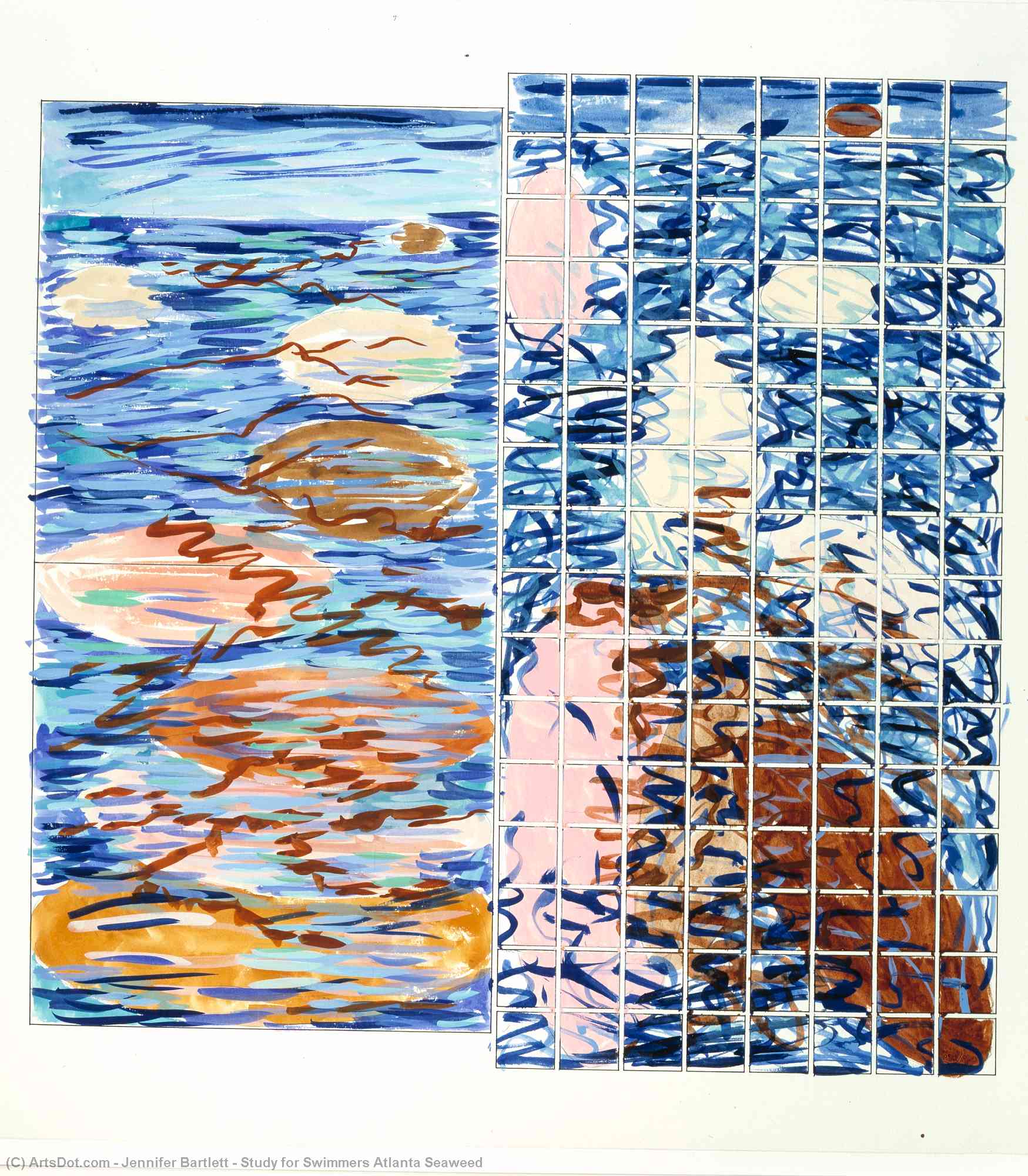 WikiOO.org - Encyclopedia of Fine Arts - Maleri, Artwork Jennifer Bartlett - Study for Swimmers Atlanta Seaweed