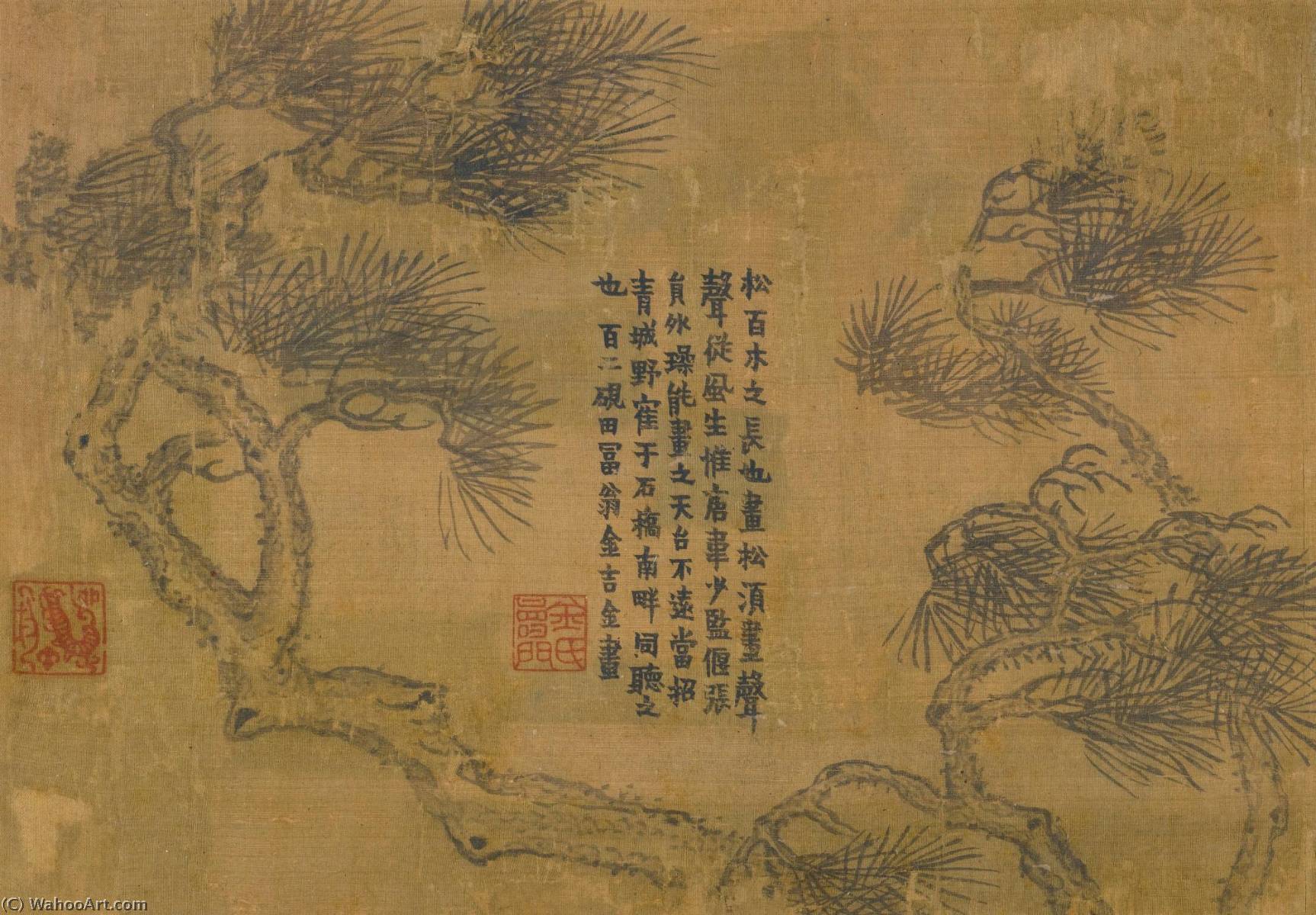 WikiOO.org - Encyclopedia of Fine Arts - Maalaus, taideteos Jin Nong - PINE TREE AND POEM IN QI SCRIPT