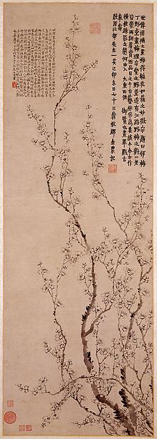 Wikioo.org - Bách khoa toàn thư về mỹ thuật - Vẽ tranh, Tác phẩm nghệ thuật Jin Nong - 清 金農 墨梅圖 軸 Blossoming Prunus