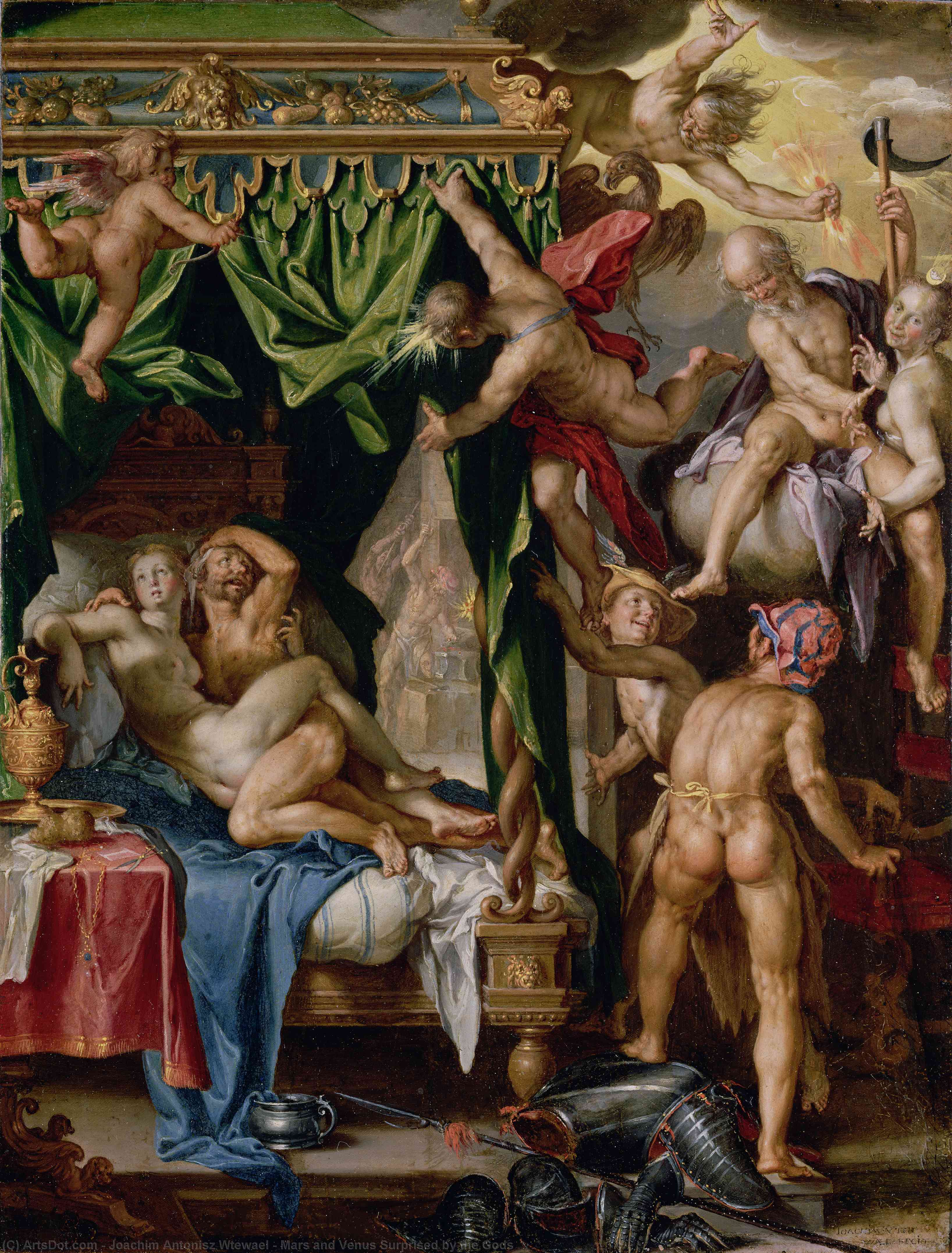 Wikioo.org - สารานุกรมวิจิตรศิลป์ - จิตรกรรม Joachim Antonisz Wtewael - Mars and Venus Surprised by the Gods