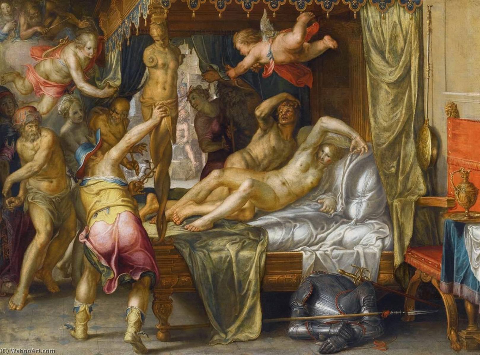 Wikioo.org - The Encyclopedia of Fine Arts - Painting, Artwork by Joachim Antonisz Wtewael - Mars and Venus Surprised by Vulcan