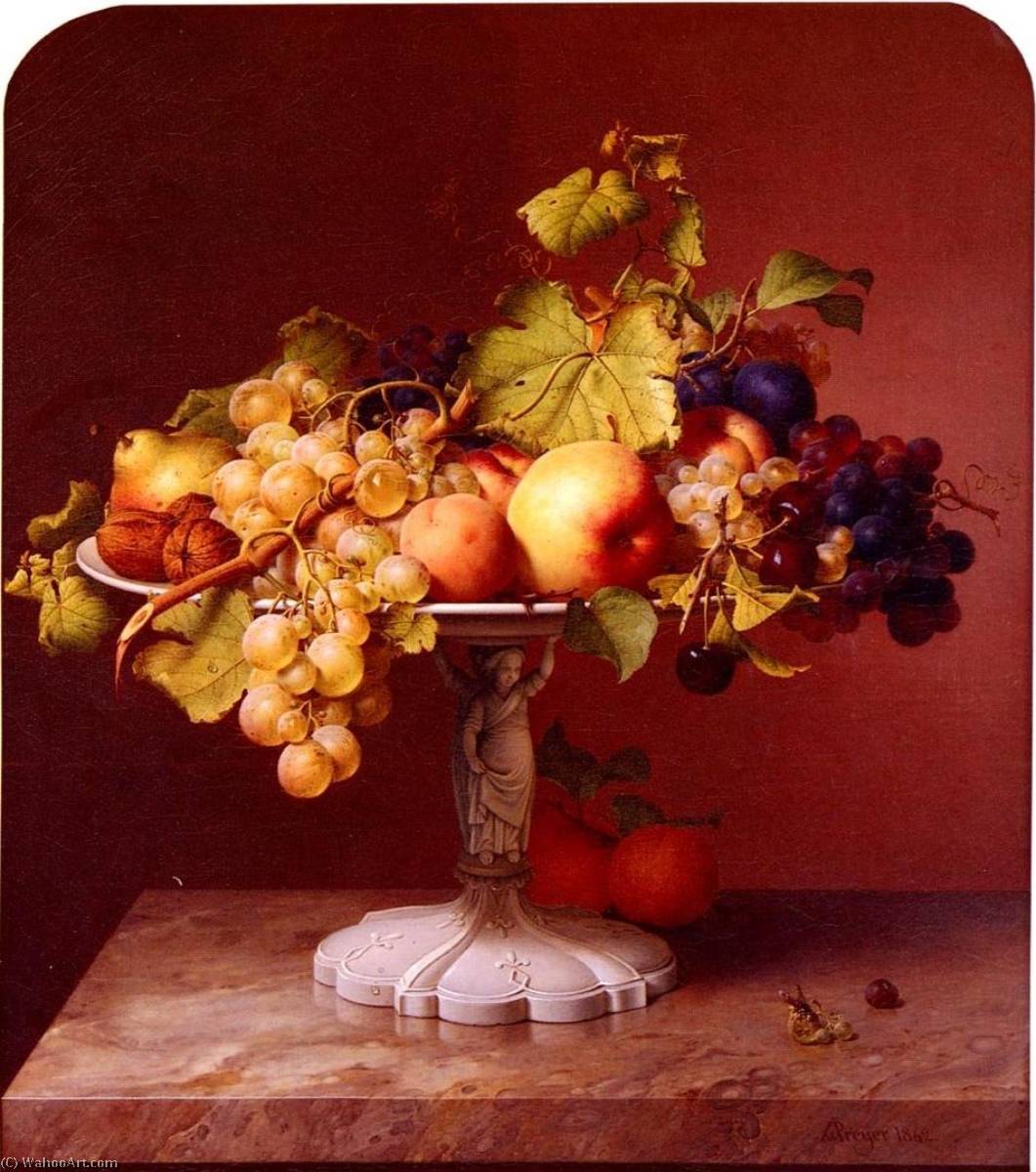 Wikioo.org - The Encyclopedia of Fine Arts - Painting, Artwork by Johann Wilhelm Preyer - Fruit Still life with Sculpted Ceramic Bowl