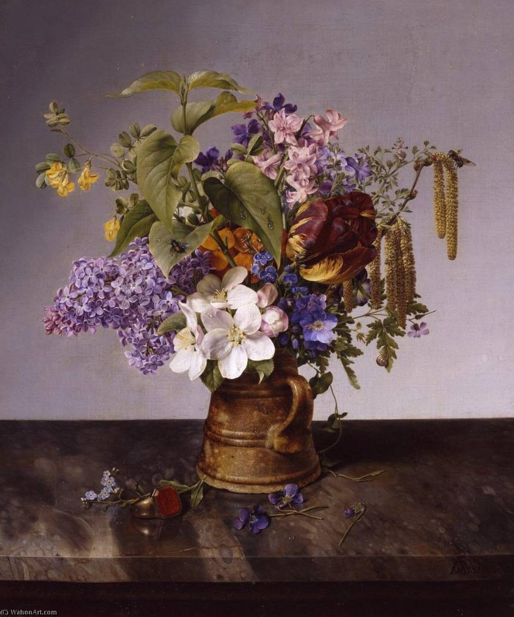 WikiOO.org - 백과 사전 - 회화, 삽화 Johann Wilhelm Preyer - Flowers in a Jug