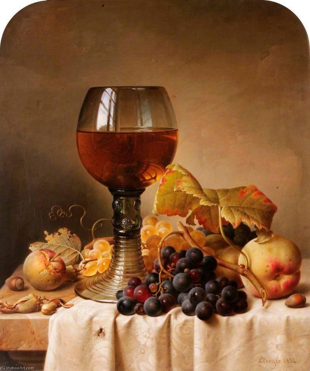 WikiOO.org - Encyclopedia of Fine Arts - Maleri, Artwork Johann Wilhelm Preyer - Fruit and a Goblet